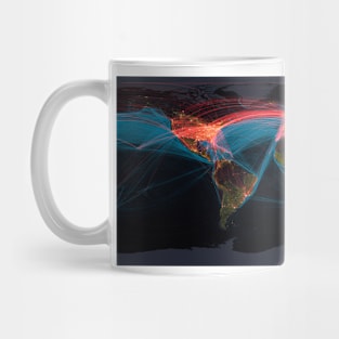 Global transport networks on night map (C026/8982) Mug